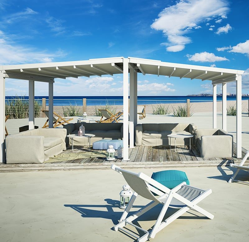 Pergola bianca moderna in spiaggia mobile